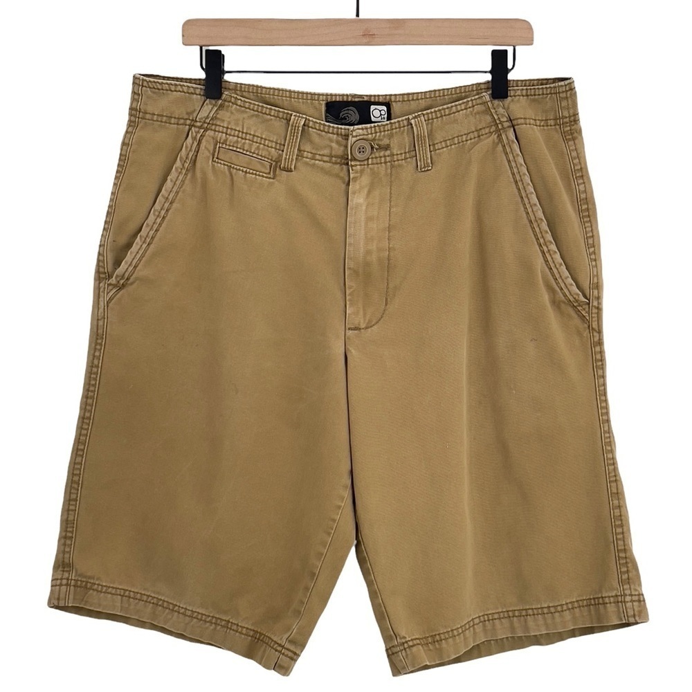 OP Ocean Pacific Chino Shorts Flat Front Relaxed Fit Distressed 100% Cotton | 35